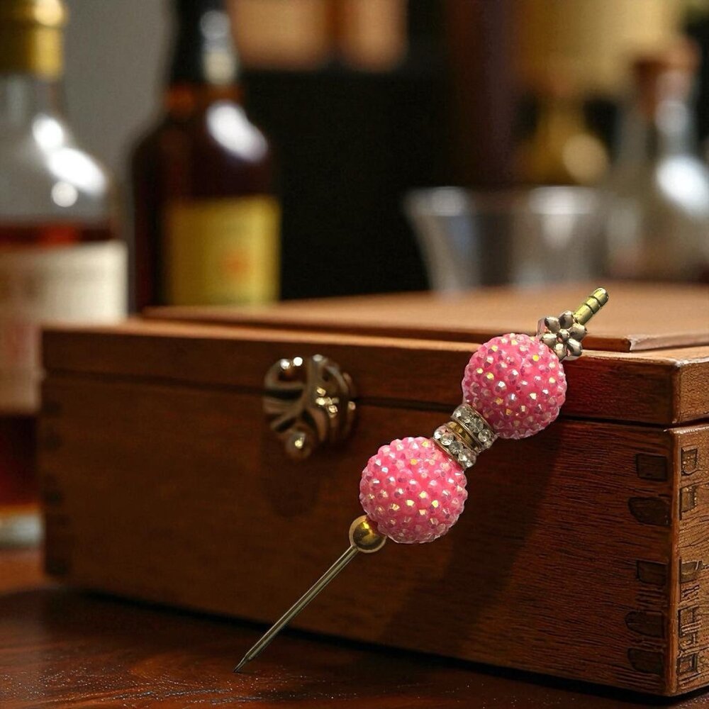 Cigar Poker Handmade Pink Gold Bling Beaded Nubber Picker Smoking Accessory
